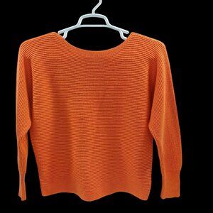 JCP Orange Relaxed Boxy Ribbed Knit Batwing Long-Sleeve Sweater Womens L